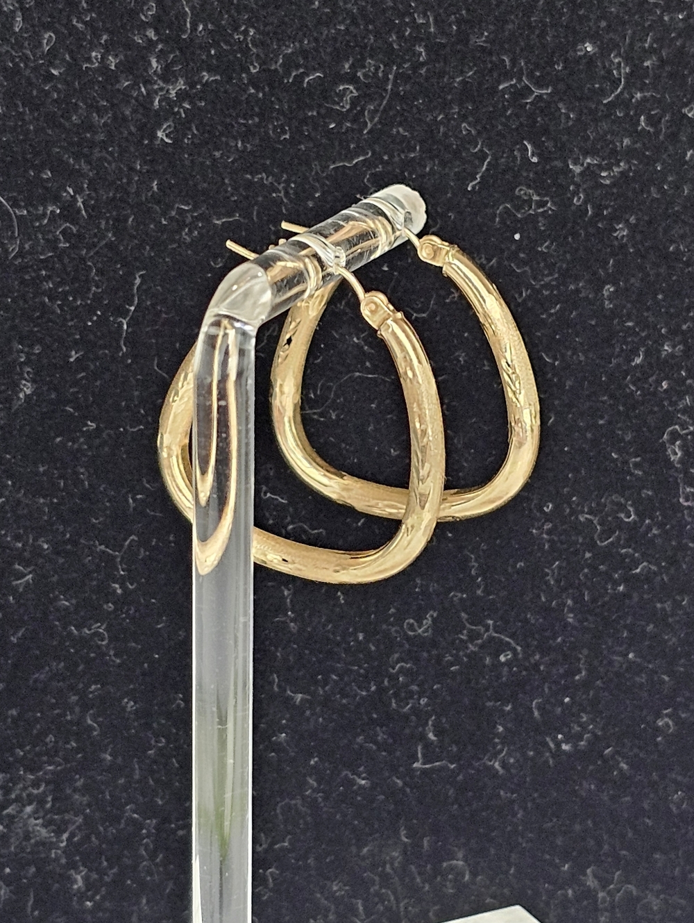 Brushed 10K Gold Earrings Diamond-Cut Design - Picture 6 of 11